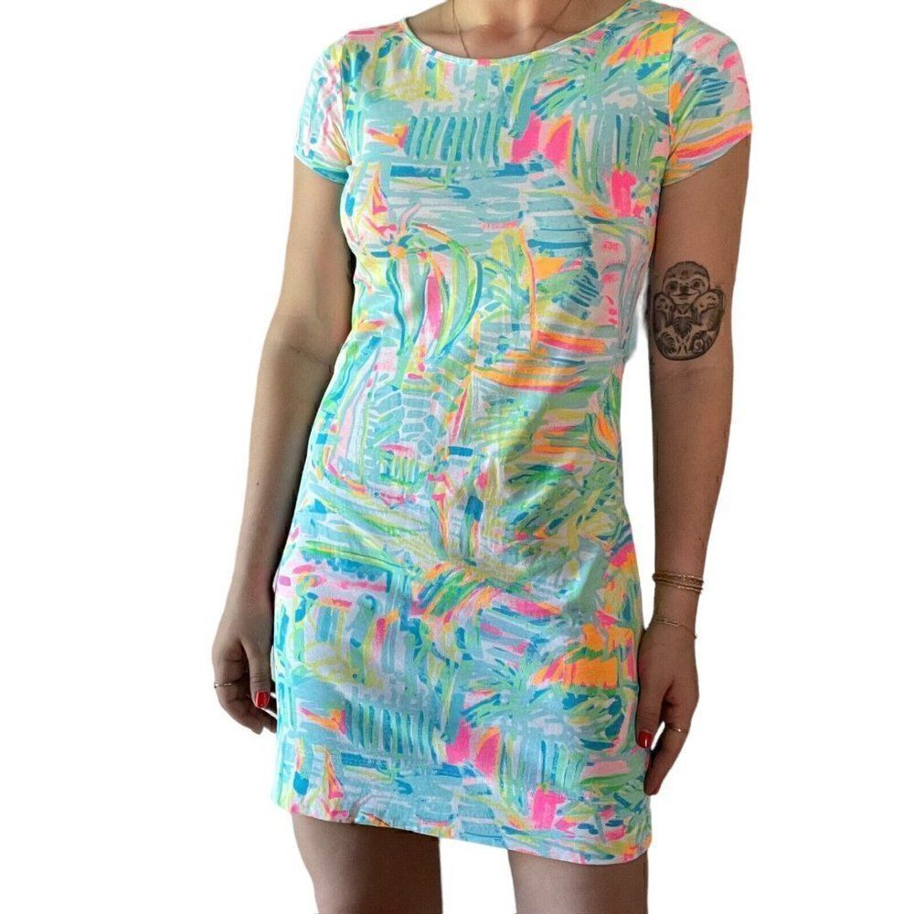 Lilly Pulitzer Womens Neon Floral 100% Pima Cotton Mini Beach Summer Dress XS